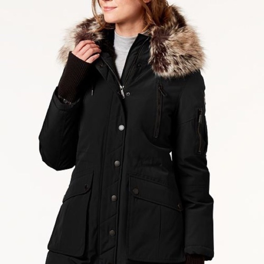 BCBG Faux Fur Trim Hood Parka